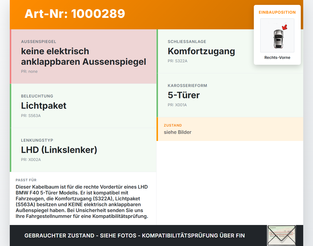 BMW F40 M135i 19-25 5T Kabelbaum für Tür und Fensterheber Rechts Vorne BMW F40 M135i 19-25 16.03.2021 8714403... Vorschau 3