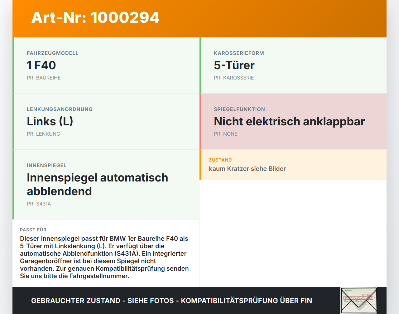 BMW F40 M135i 19-25 Innenspiegel Rückspiegel Spiegel Innen BMW F40 M135i 19-25 16.03.2021 6838309 51166838309... Vorschau 3