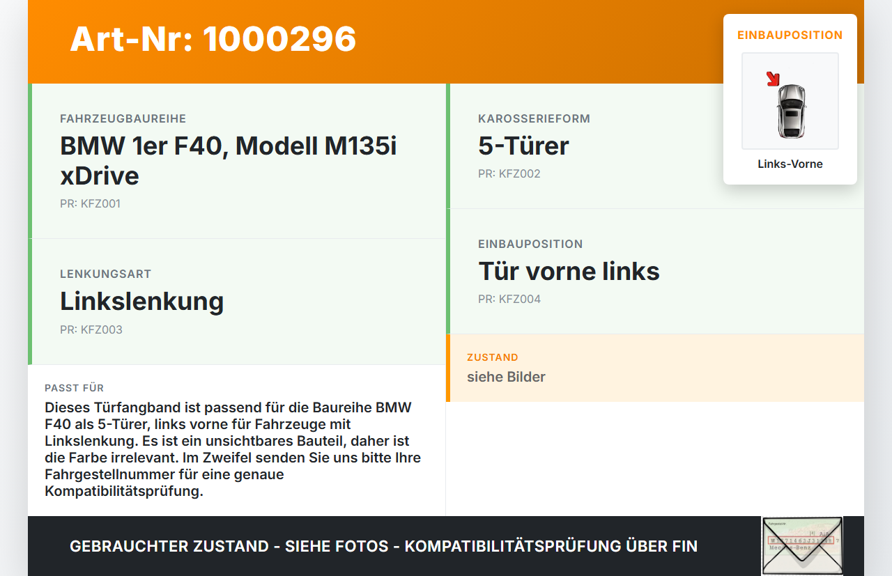 BMW F40 M135i 19-25 5T Türfangband Türbremse Türanschlag Links Vorne BMW F40 M135i 19-25 16.03.2021 7447993... Vorschau 3