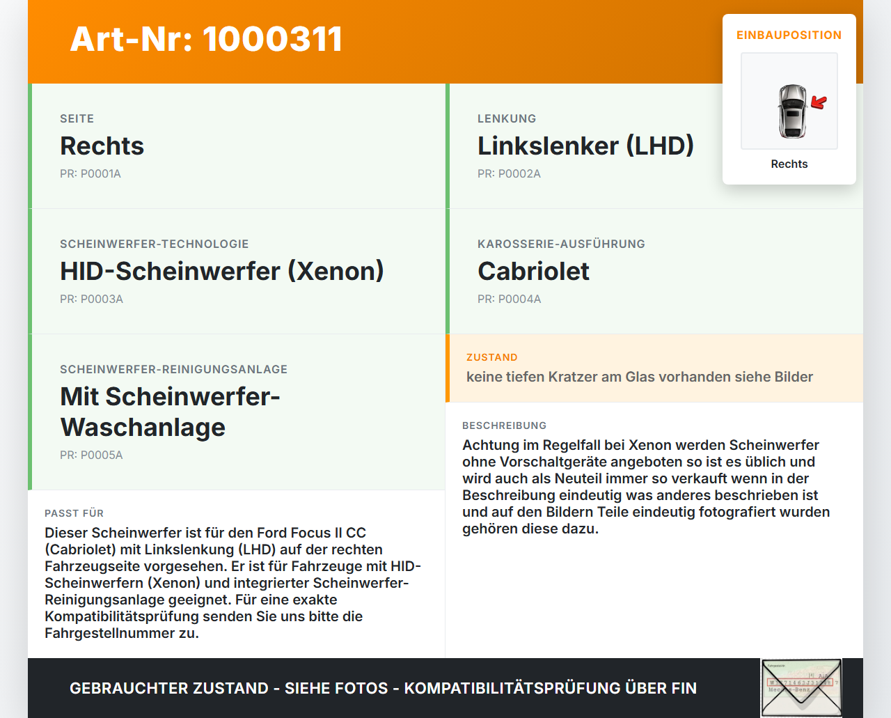 Ford Focus II CC 08-10 Xenon Scheinwerfer Frontscheinwerfer Rechts orig. Ford Focus II CC 08-10 12.03.2008... Vorschau 3