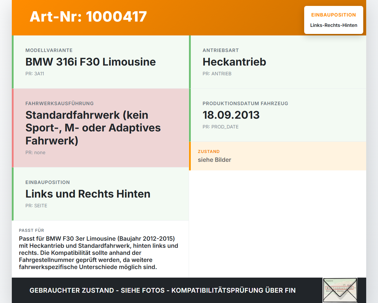 BMW F30 3er 316i 12-15 Lim Stossdämpfer Links und Rechts Hinten BMW F30 3er 316i 12-15 09.10.2013 6874369... Vorschau 3