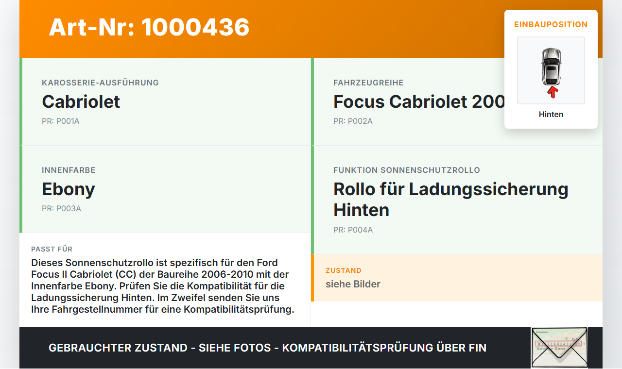 Ford Focus II CC 08-10 Sonnenschutzrollo Rollo für Ladungssicherung Hinten Ford Focus II CC 08-10 12.03.2008... Vorschau 3