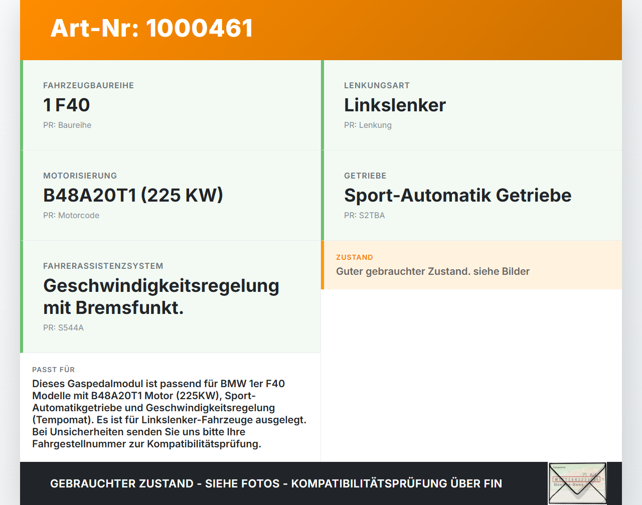 BMW F40 M135i 19-25 2,0i 225KW Gaswertgeber Gaspedal Fahrpedalmodul BMW F40 M135i 19-25 16.03.2021 35406889820... Vorschau 3