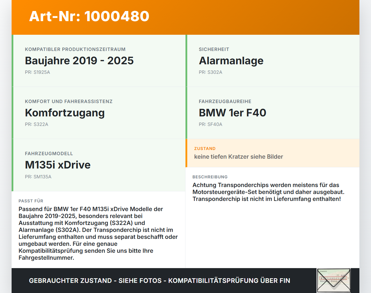 BMW F40 M135i 19-25 Fernbedienung Funk Funkschlüssel BMW F40 M135i 19-25 16.03.2021 1254734 66125A473F4 gebraucht Vorschau 3