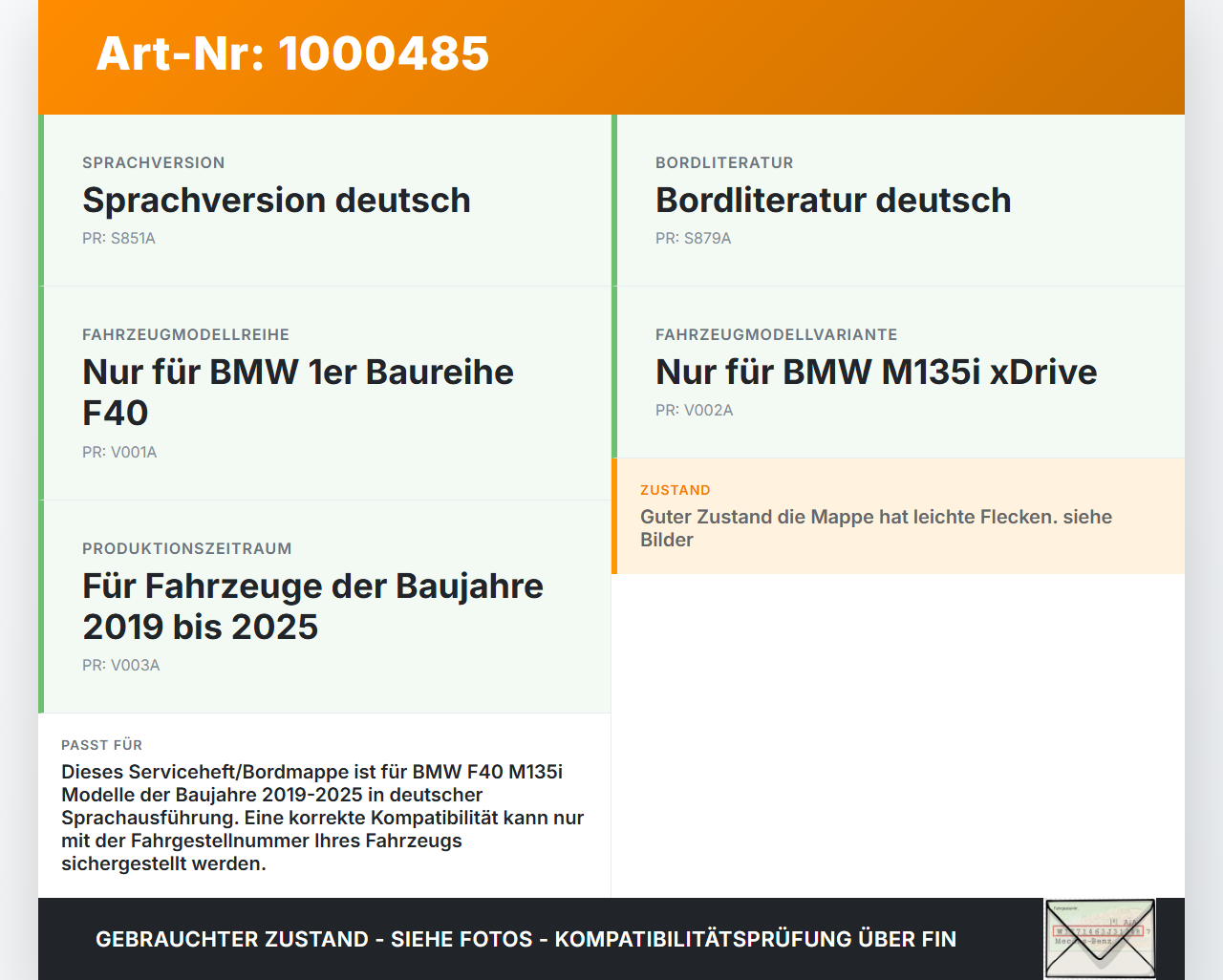 BMW F40 M135i 19-25 Serviceheft Betriebsanleitung Anleitung Bordmappe BMW F40 M135i 19-25 16.03.2021 2333679... Vorschau 3