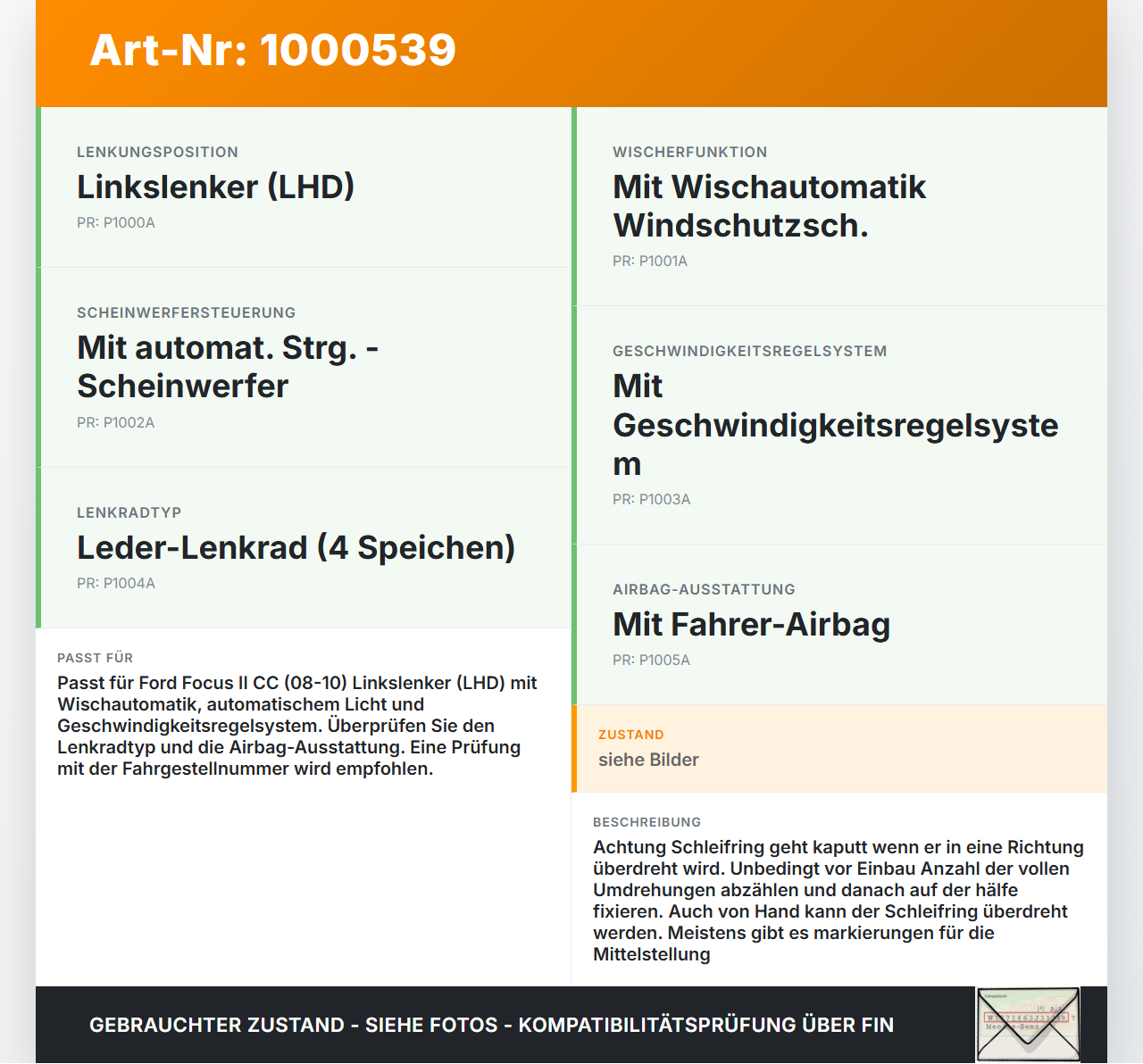 Ford Focus II CC 08-10 Lenkstockschalter Blinker Wischer mit Schleifring Ford Focus II CC 08-10 12.03.2008... Vorschau 3