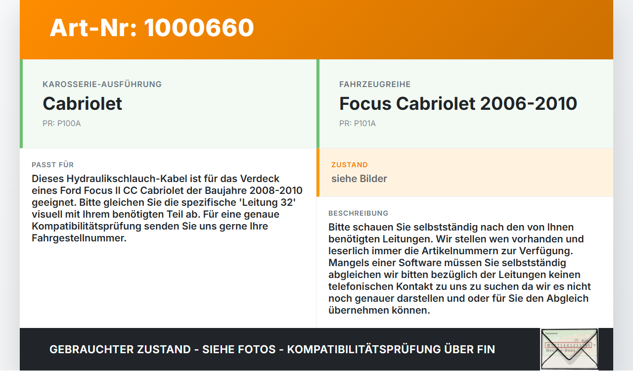 Ford Focus II CC 08-10 Cabriolet Hydraulik Schlauch Leitung 32 für Verdeck Ford Focus II CC 08-10 12.03.2008 gebraucht Vorschau 3