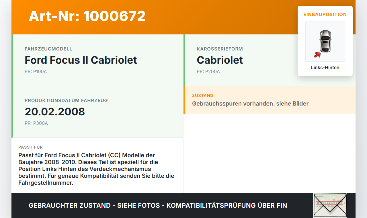 Ford Focus II CC 08-10 Cabriolet Zylinder Hydraulikzylinder Hydraulik für Verdeck Links Hinten Ford Focus II CC... Vorschau 3