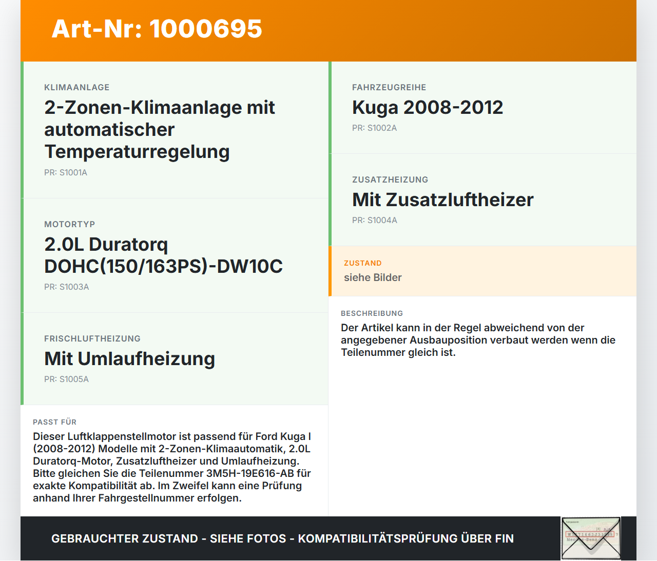 Ford Kuga I 08-12 Luftklappenstellmotor Stellmotor Pos.1 Ford Kuga I 08-12 20.09.2012 3M5H-19E616-AB EAD251 gebraucht Vorschau 3