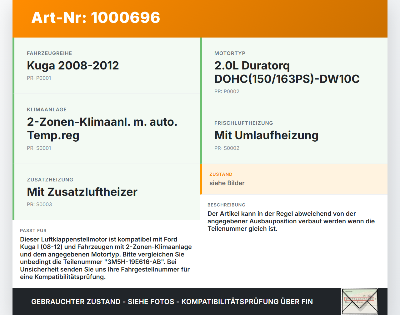 Ford Kuga I 08-12 Luftklappenstellmotor Stellmotor Pos.1 Ford Kuga I 08-12 20.09.2012 3M5H-19E616-AB EAD251 gebraucht Vorschau 3