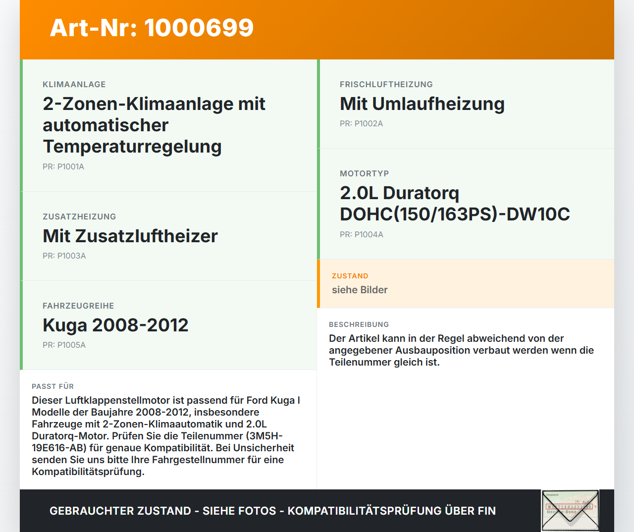 Ford Kuga I 08-12 Luftklappenstellmotor Stellmotor Pos.1 Ford Kuga I 08-12 20.09.2012 3M5H-19E616-AB EAD251 gebraucht Vorschau 3