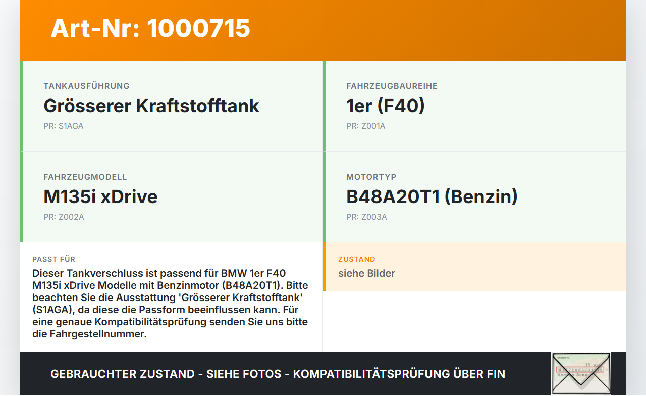 BMW F40 M135i 19-25 Tankdeckel Verschluss Tankverschluss BMW F40 M135i 19-25 16.03.2021 16117482902 7482902... Vorschau 3