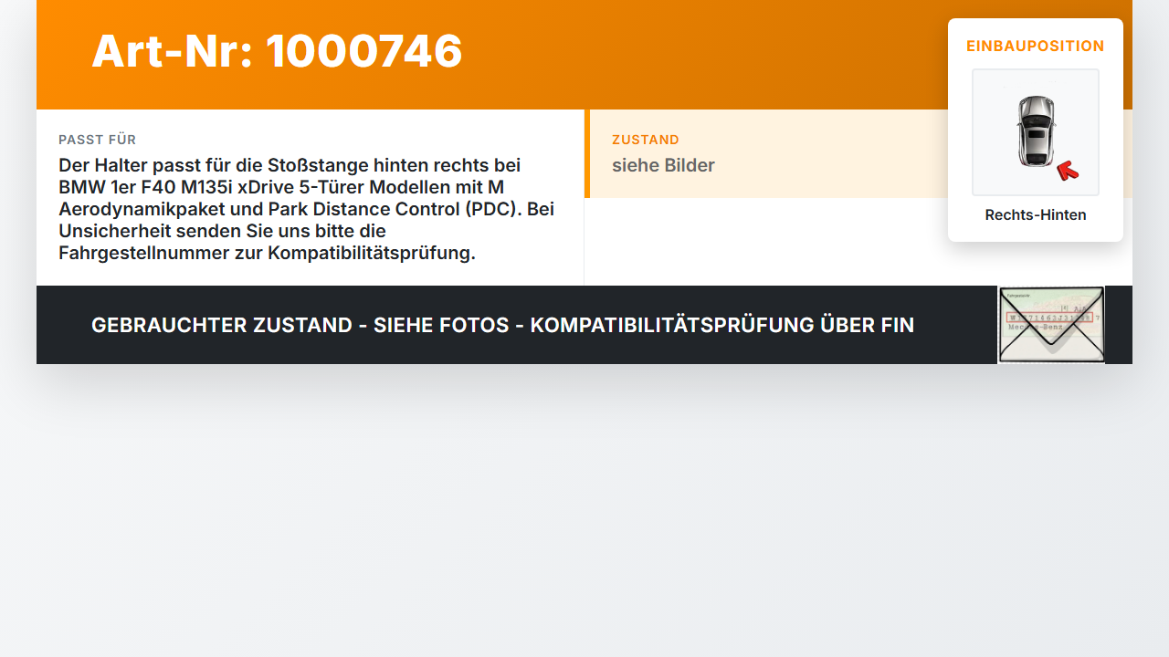 BMW F40 M135i 19-25 5T Halter Träger Aufnahme Führung für Stoßstange Rechts Hinten BMW F40 M135i 19-25 16.03.2021... Vorschau 3