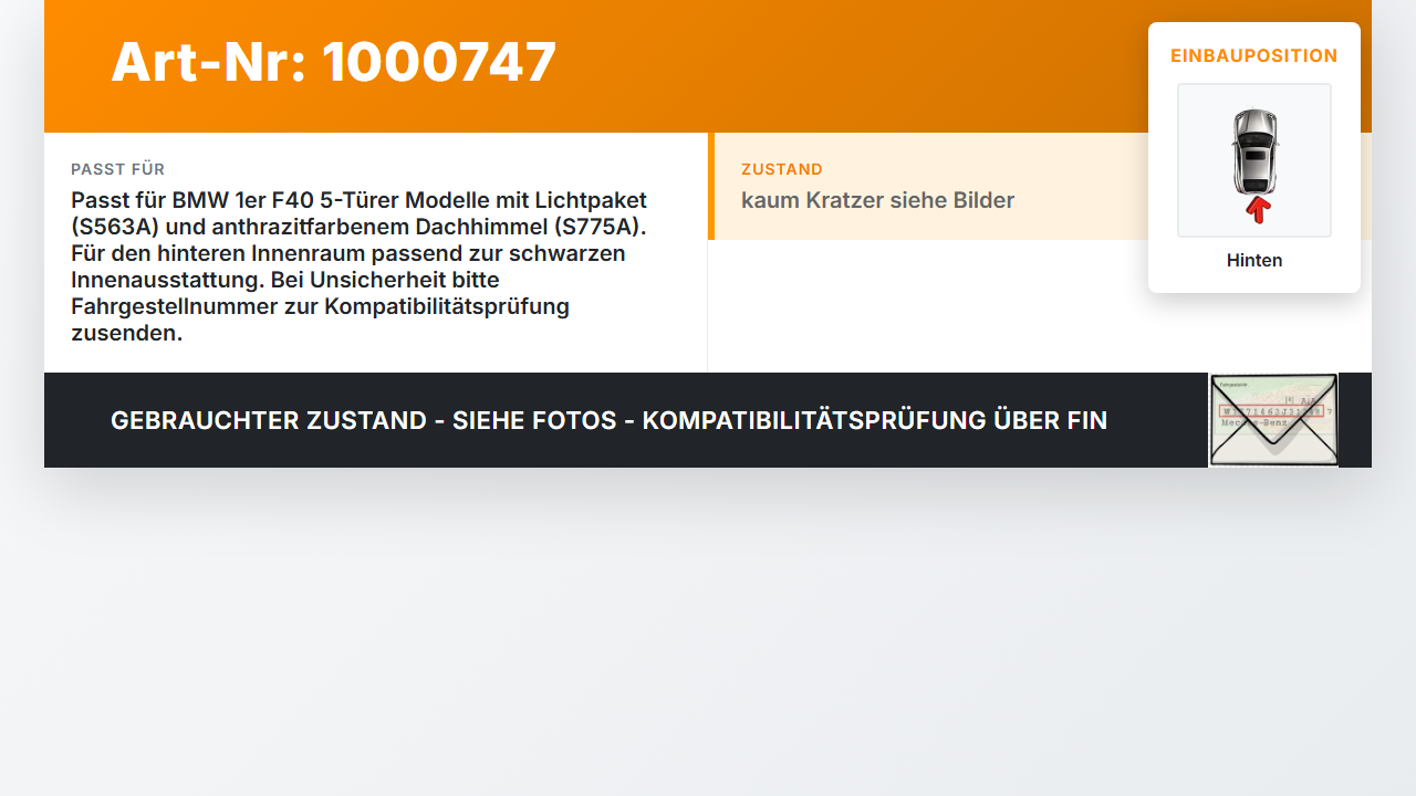BMW F40 M135i 19-25 Innenleuchte Innenraumleuchte Hinten BMW F40 M135i 19-25 16.03.2021 7910813 63317910813... Vorschau 3