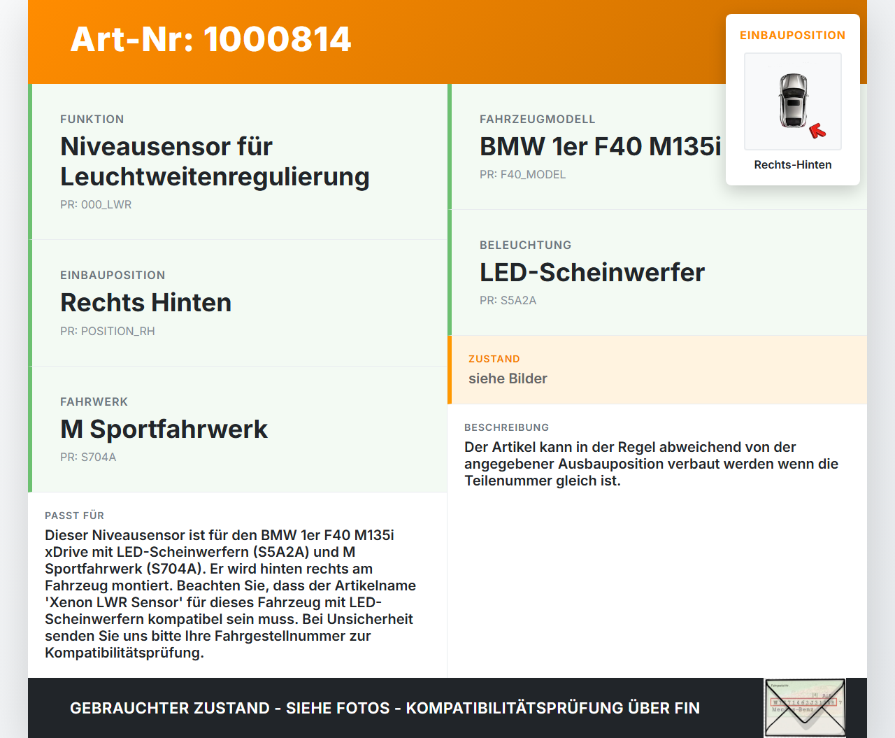 BMW F40 M135i 19-25 Niveausensor Xenon LWR Sensor Neigung Rechts Hinten BMW F40 M135i 19-25 16.03.2021 6895466... Vorschau 3