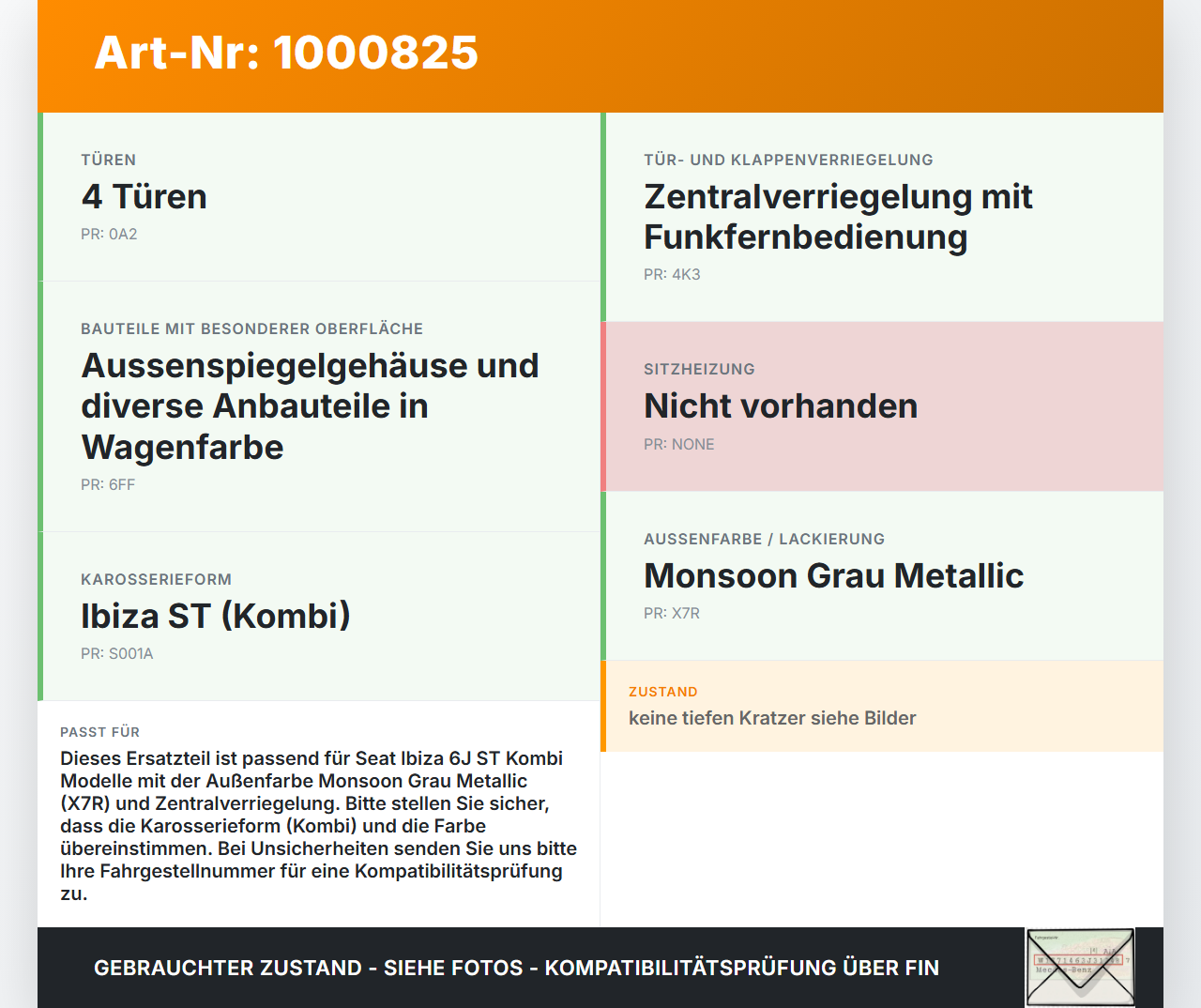 Seat Ibiza ST 6J Kombi Griffleiste Griff aussen für Heckklappe LX7R Seat Ibiza ST 6J 25.04.2013 6J8827376H gebraucht Vorschau 3