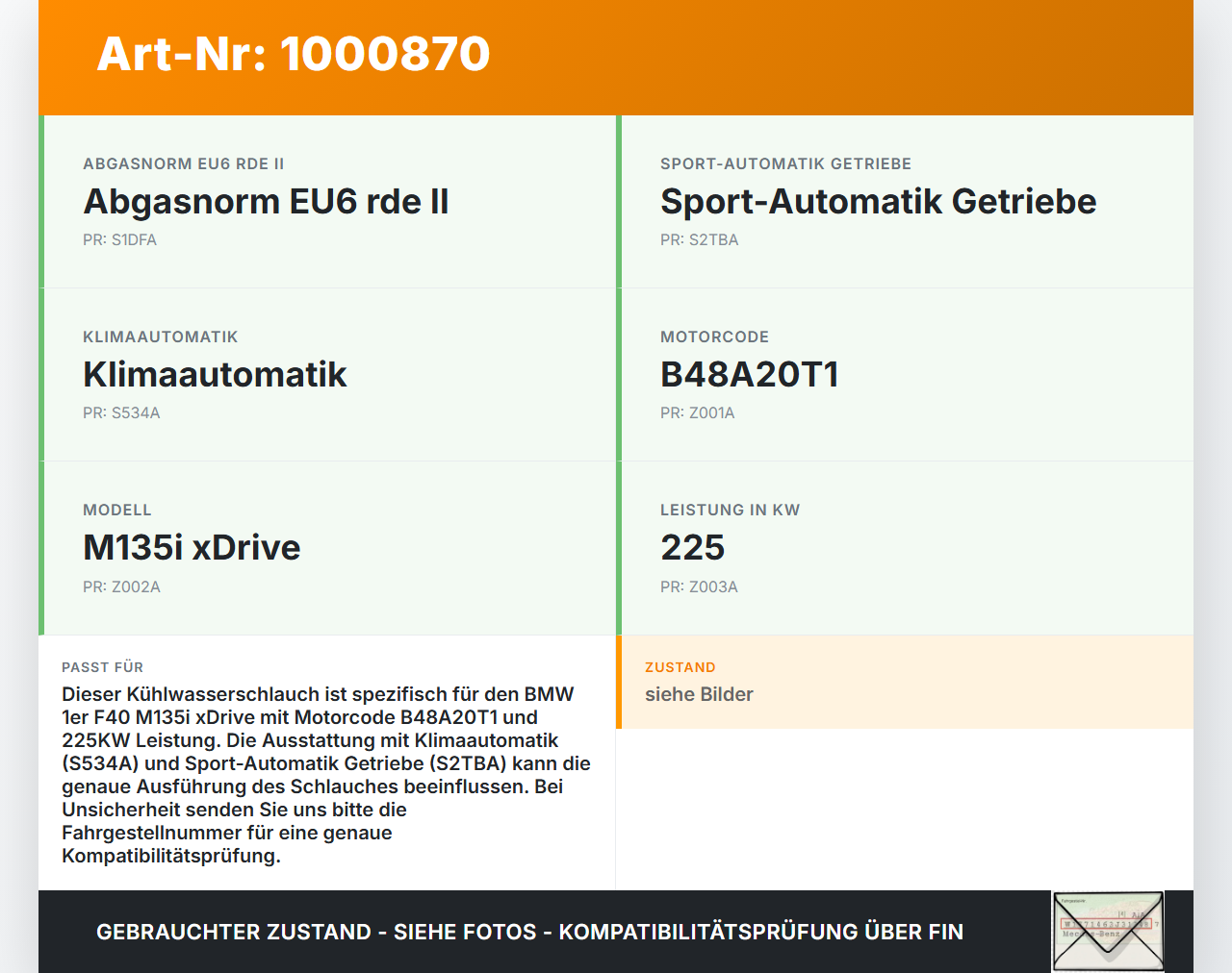 BMW F40 M135i 19-25 2,0i 225KW Kühlwasserschlauch Wasserschlauch BMW F40 M135i 19-25 16.03.2021 6832801 64216832801... Vorschau 3