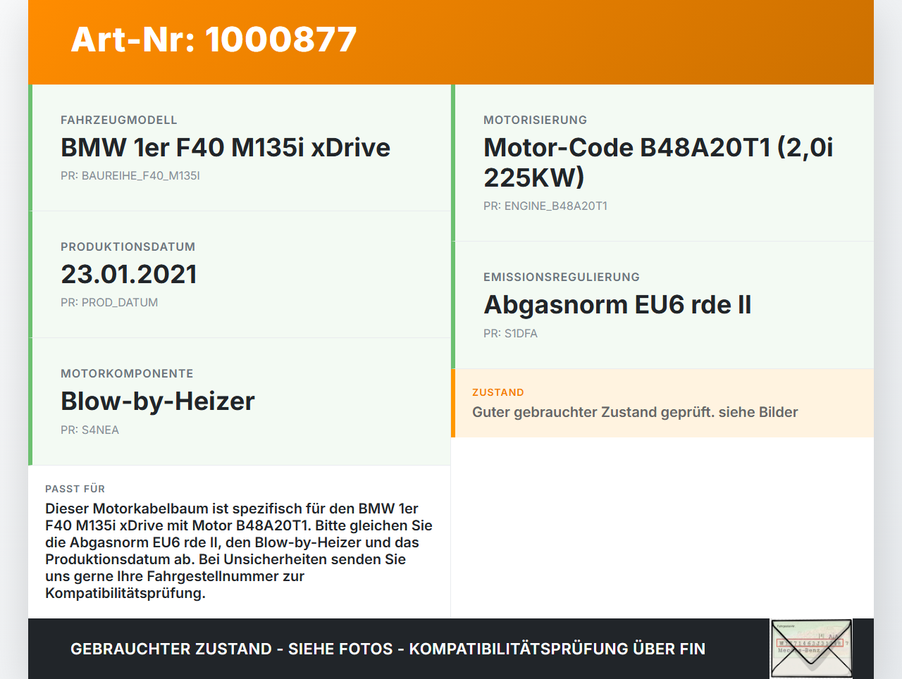 BMW F40 M135i 19-25 2,0i 225KW Kabelbaum Motorkabelbaum Leitungssatz für Motor Einspritzung BMW F40 M135i 19-25... Vorschau 3