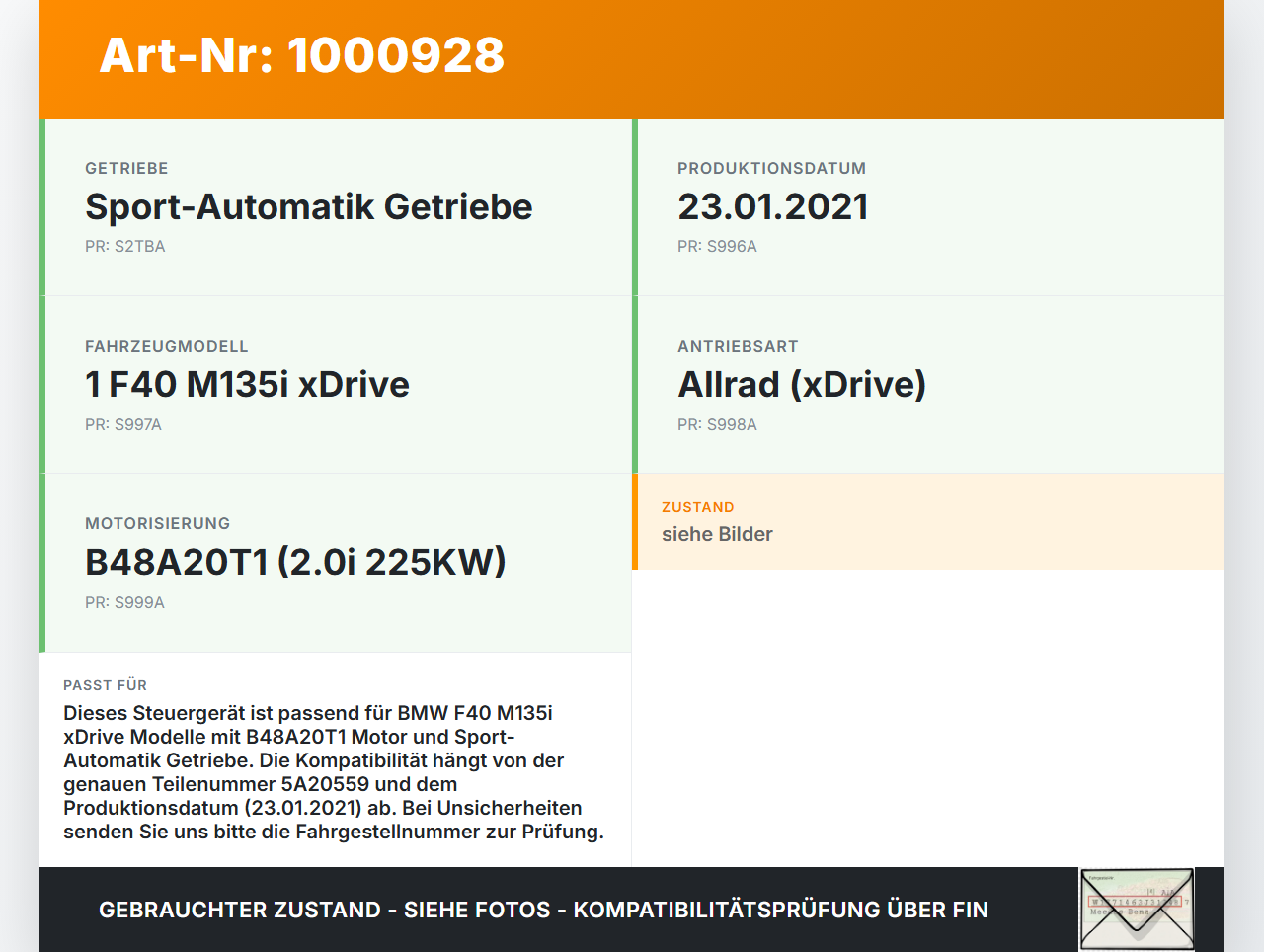 BMW F40 M135i 19-25 2,0i 225KW Steuergerät für Getriebe BMW F40 M135i 19-25 16.03.2021 0520559 24605A20559 5A20559... Vorschau 3