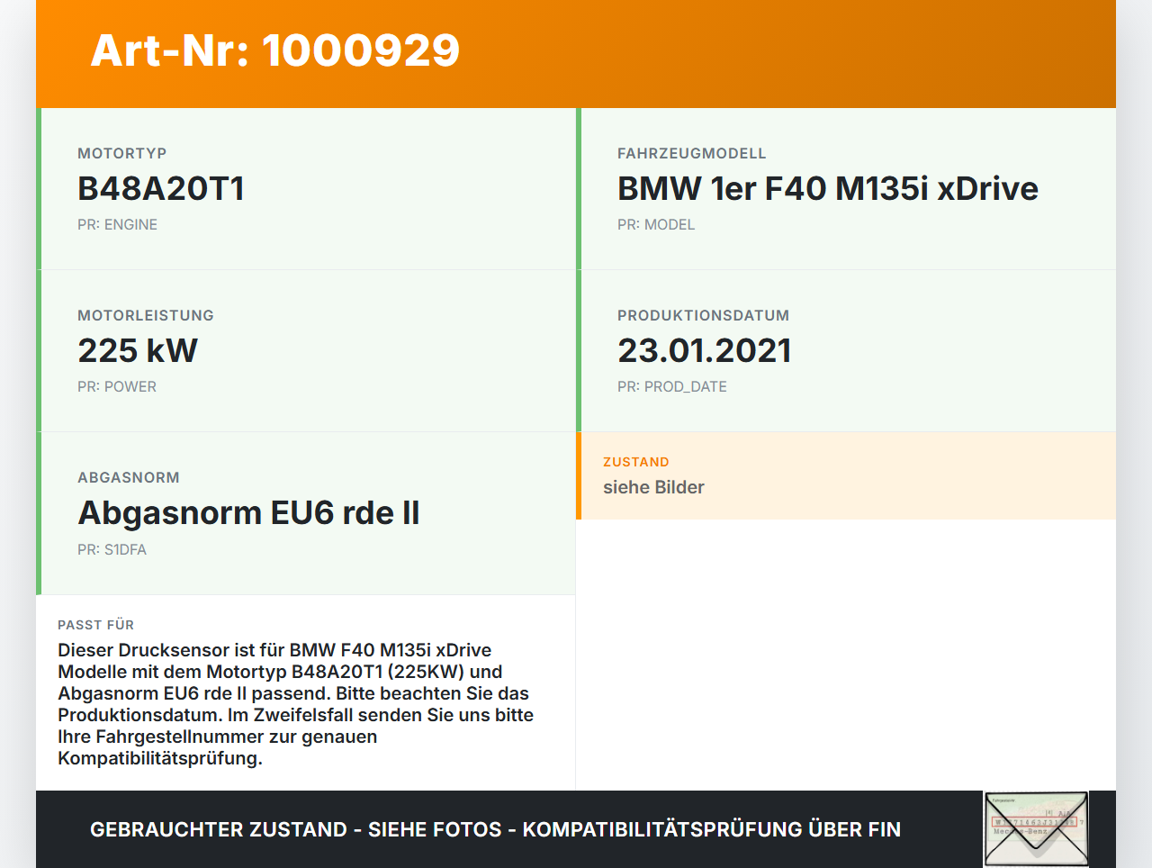 BMW F40 M135i 19-25 2,0i 225KW Railsensor Drucksensor 1 BMW F40 M135i 19-25 16.03.2021 8631820 13538631820... Vorschau 3
