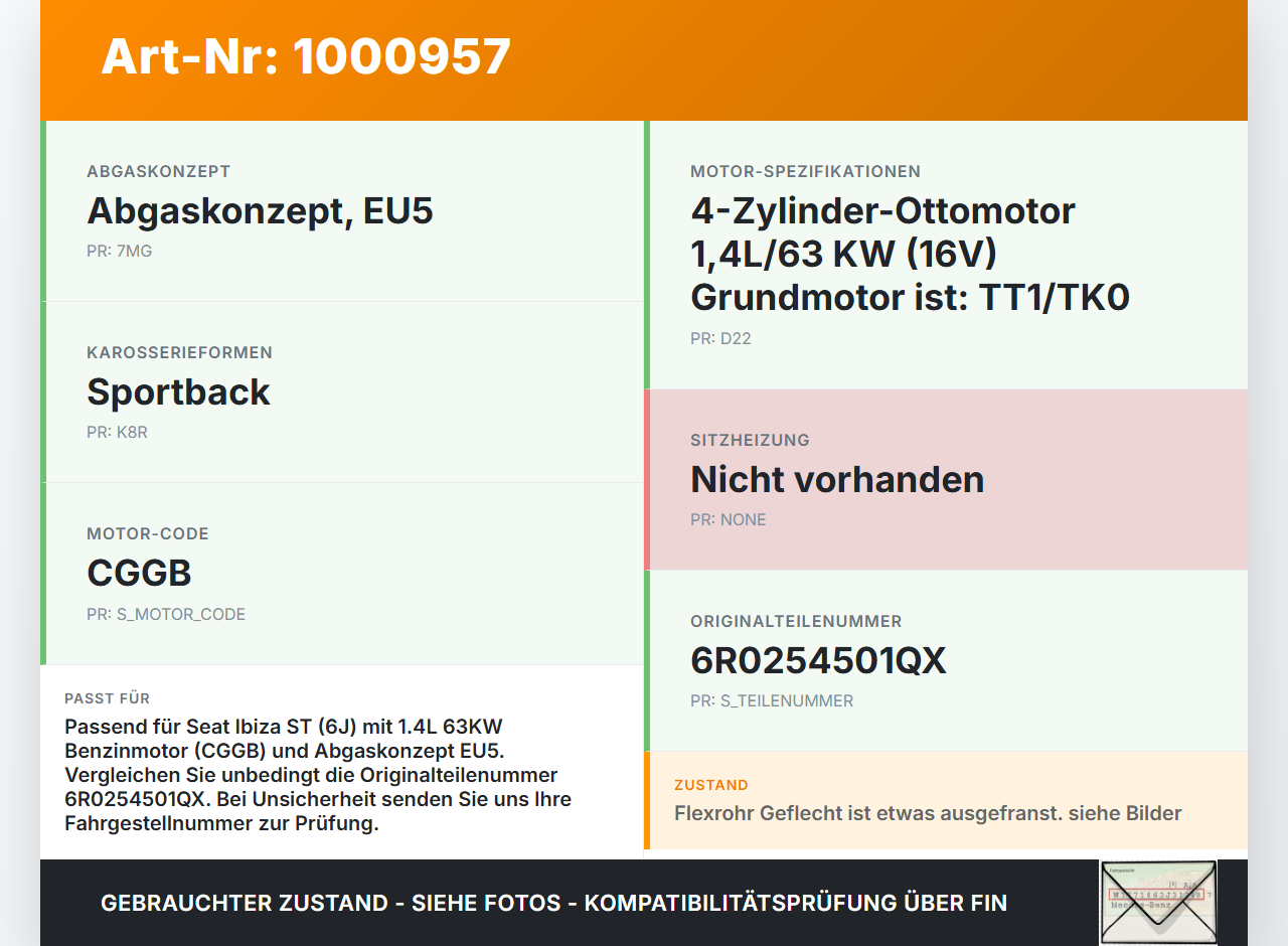 Seat Ibiza ST 6J 1,4 63KW Katalysator Nachkat Kat mit Flexrohr Seat Ibiza ST 6J 25.04.2013 6R0254501QX gebraucht Vorschau 3