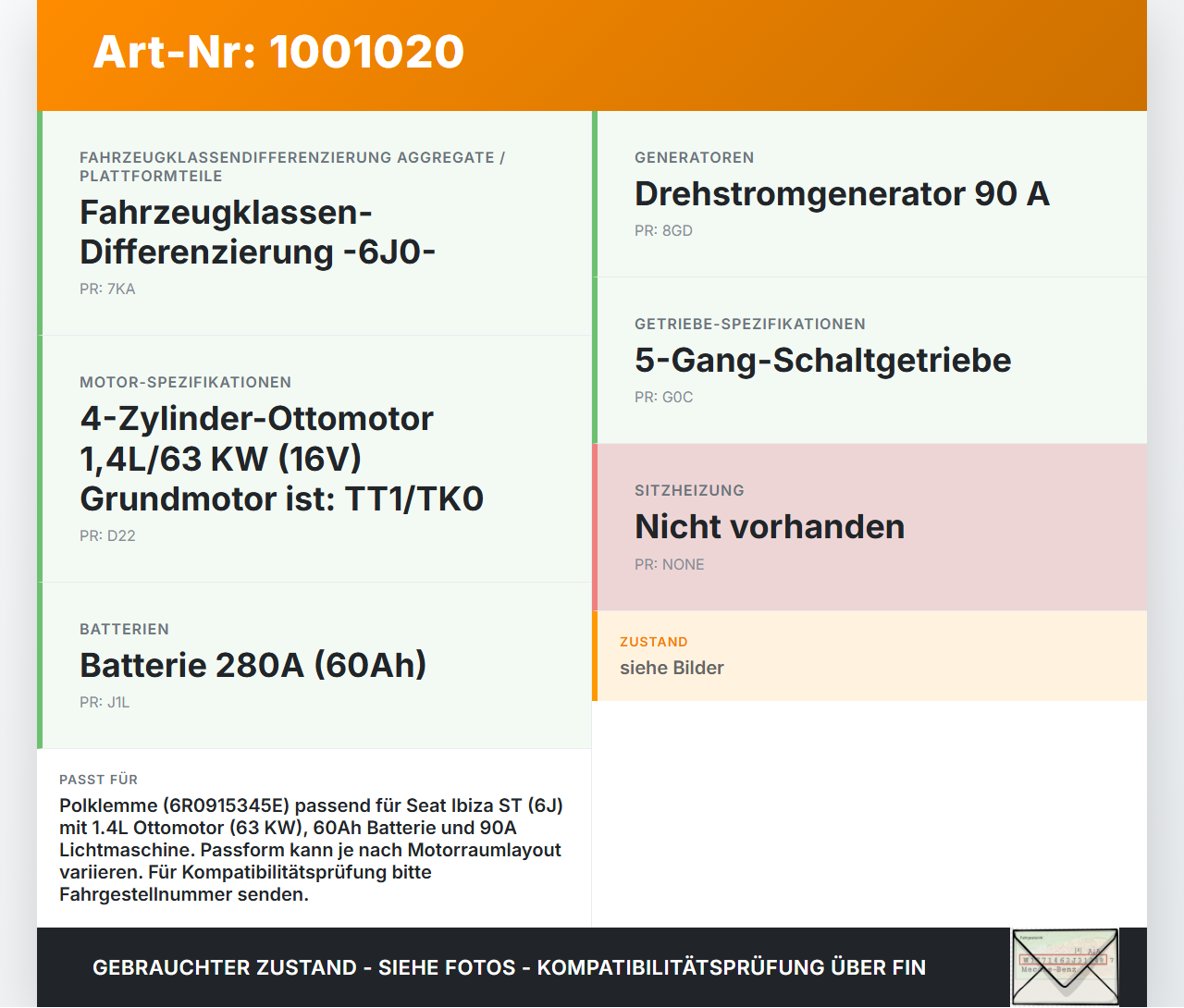 Seat Ibiza ST 6J Kombi Polklemme Plus Klemme Stützpunkt für Batterie Seat Ibiza ST 6J 25.04.2013 6R0915345E... Vorschau 3