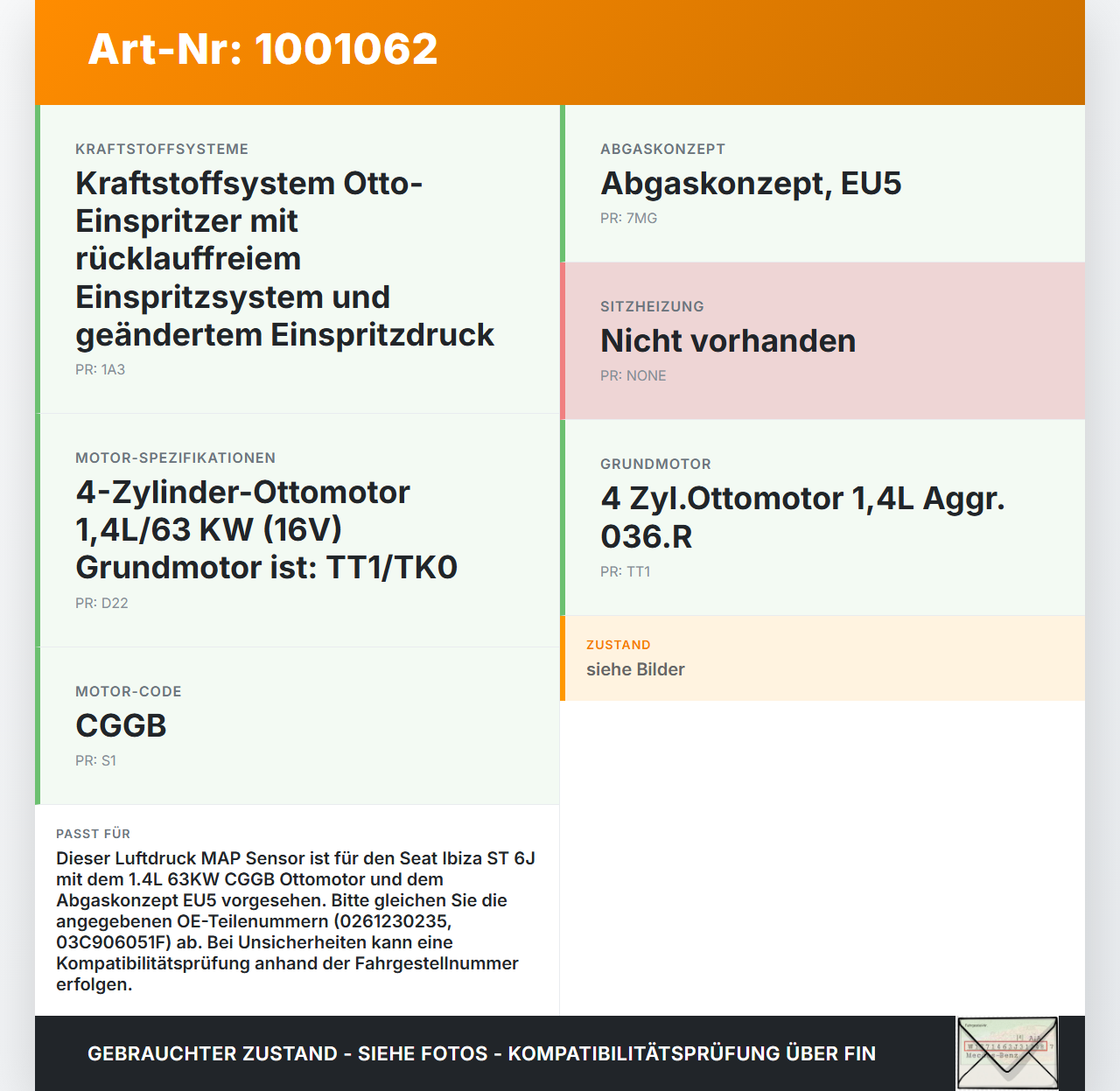 Seat Ibiza ST 6J 1,4 63KW Luftdruck MAP Sensor Seat Ibiza ST 6J 25.04.2013 0261230235 03C906051F gebraucht Vorschau 3