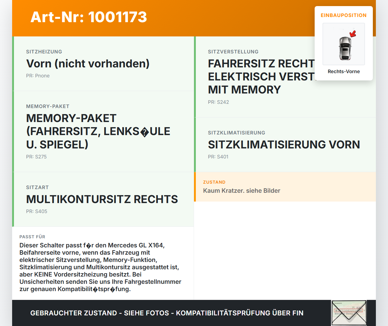 Mercedes GL 500 X164 06-11 Schalter für Sitzverstellung Rechts Vorne Mercedes GL 500 X164 06-11 01.09.2006... Vorschau 3