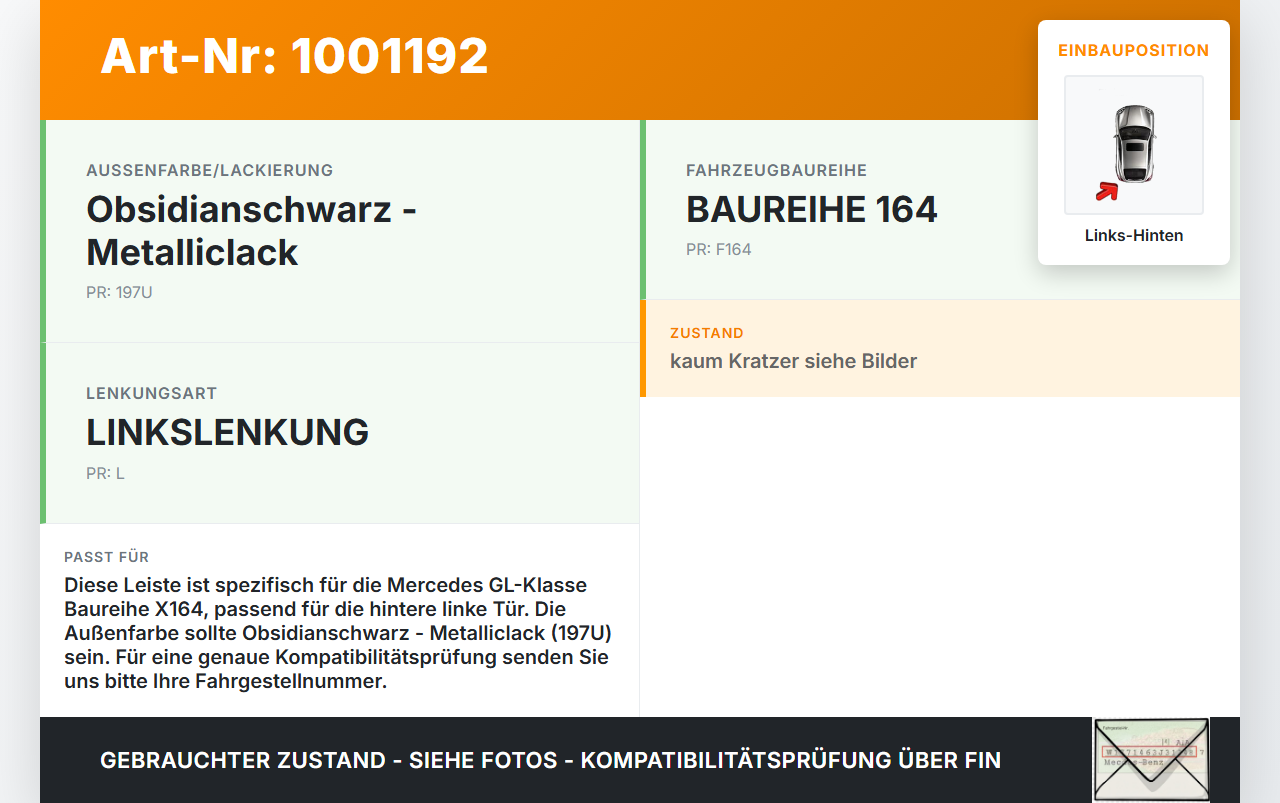 Mercedes GL 500 X164 06-11 Leiste für Tür Scheibendichtung Links Hinten Mercedes GL 500 X164 06-11 01.09.2006... Vorschau 3