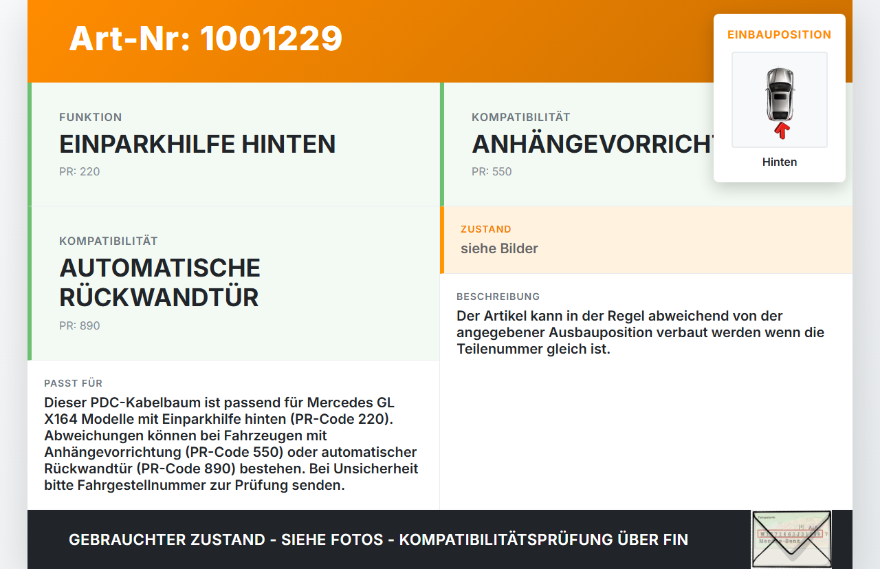 Mercedes GL 500 X164 06-11 PDC Kabelbaum Leitungssatz Hinten Mercedes GL 500 X164 06-11 01.09.2006 A1645402405... Vorschau 3