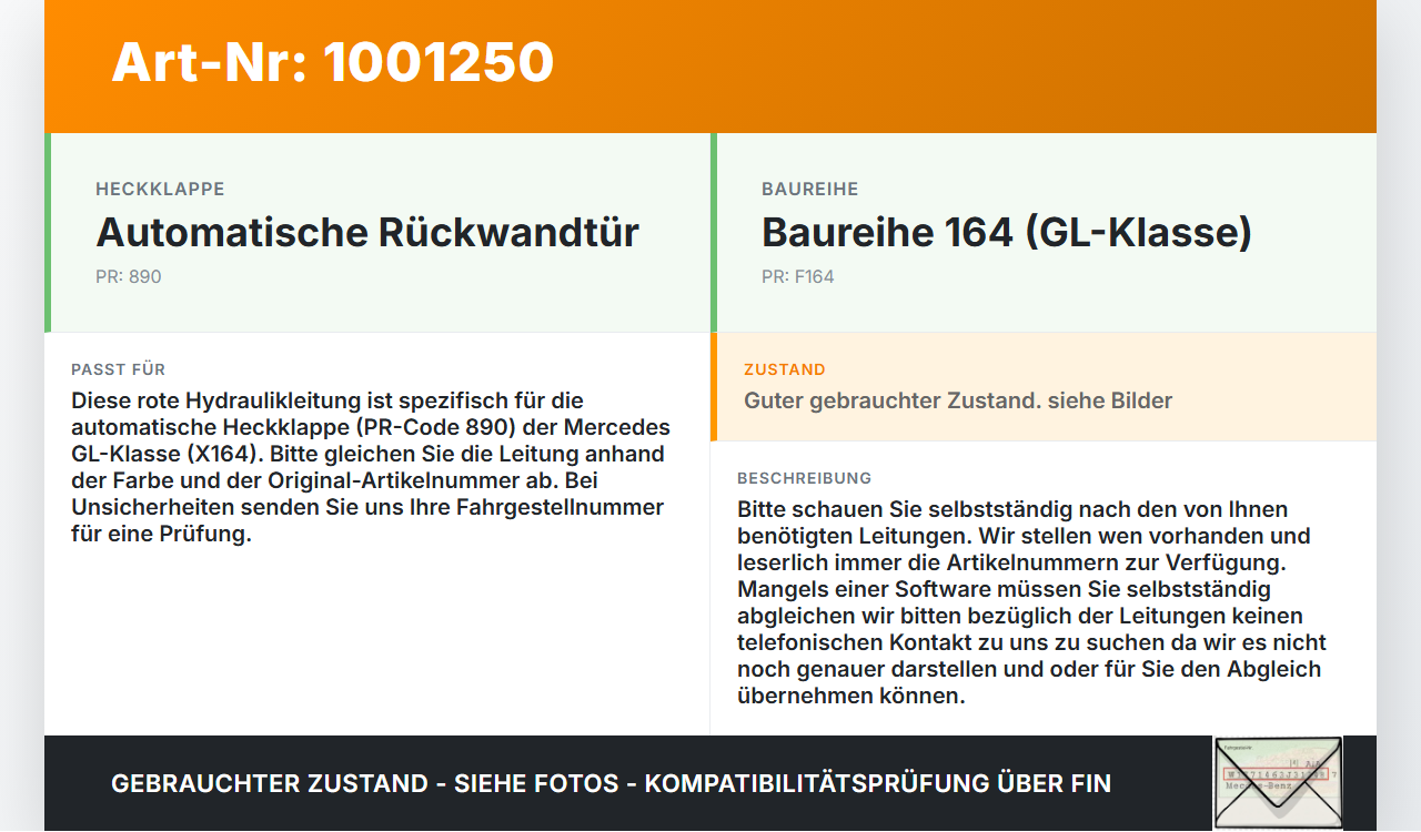 Mercedes GL 500 X164 06-11 Hydraulik Schlauch Leitung Rot für Heckklappe Mercedes GL 500 X164 06-11 01.09.2006 gebraucht Vorschau 3