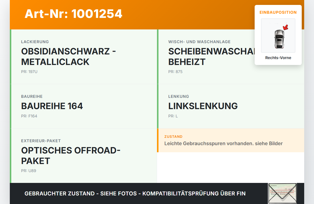 Mercedes GL 500 X164 06-11 Lufteinlassgitter für Motorhaube Rechts Vorne mit Waschdüse 197 Mercedes GL 500 X164... Vorschau 3