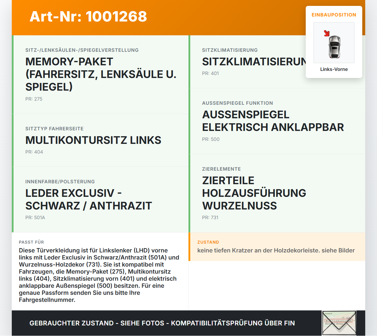 Mercedes GL 500 X164 06-11 Türverkleidung Türpappe Links Vorne Mercedes GL 500 X164 06-11 01.09.2006 A1647200762... Vorschau 3