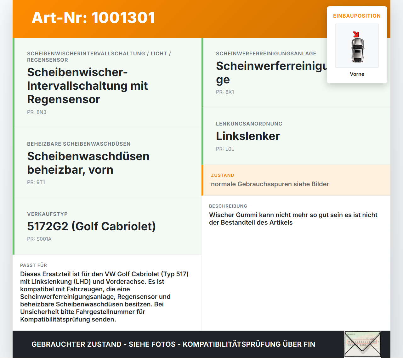 VW Golf CC 517 11-16 2x Scheibenwischer Wischarm Vorne VW Golf CC 517 11-16 24.04.2014 5K7955409 gebraucht Vorschau 3