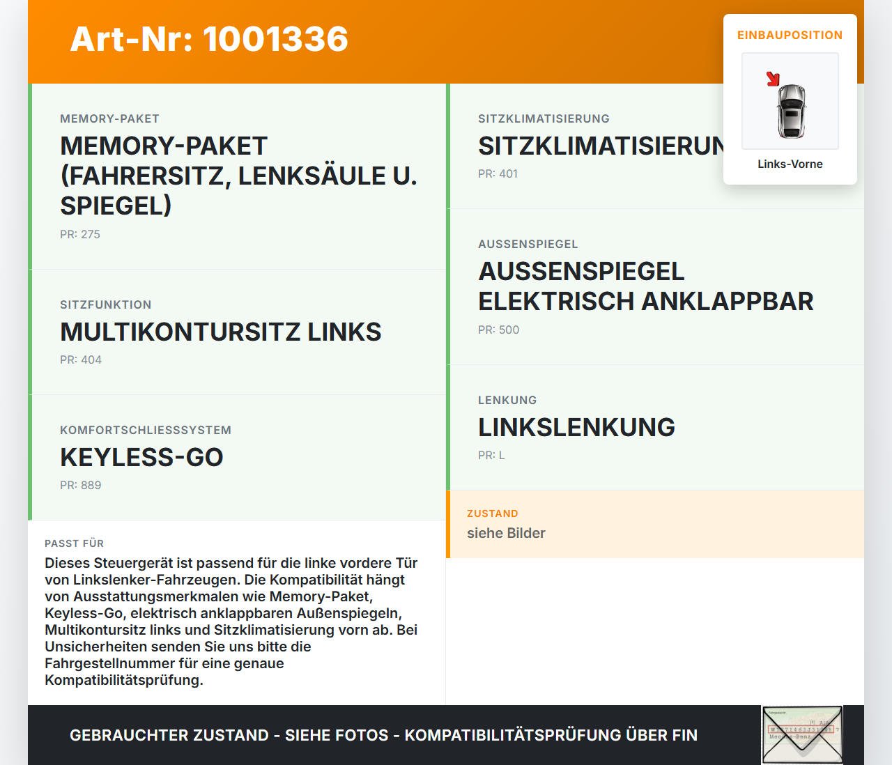 Mercedes GL 500 X164 06-11 Steuergerät ECU Modul SG Türsteuergerät Links Vorne Mercedes GL 500 X164 06-11... Vorschau 3