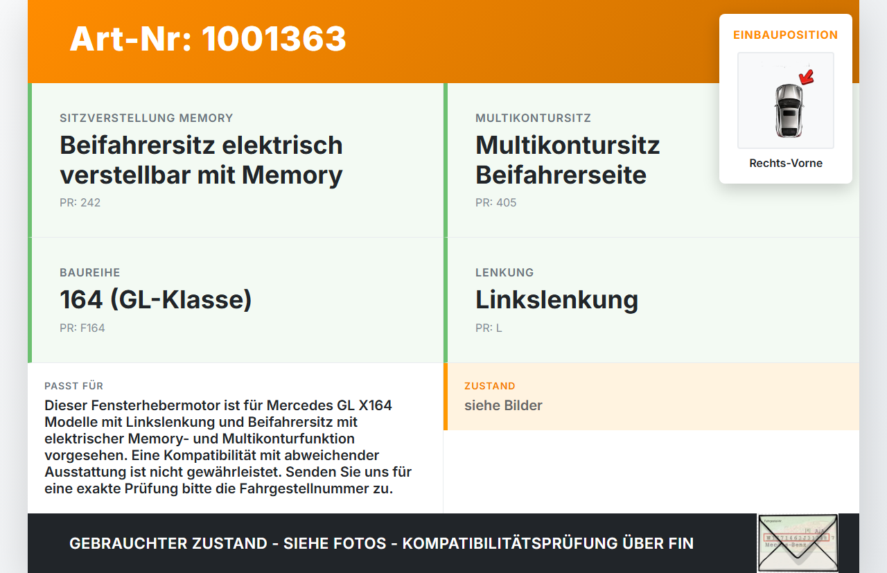 Mercedes GL 500 X164 06-11 Fensterhebermotor Rechts Vorne Mercedes GL 500 X164 06-11 01.09.2006 A2518200842 404994... Vorschau 3
