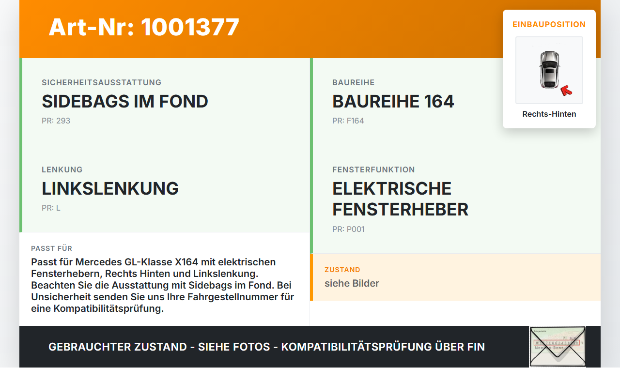 Mercedes GL 500 X164 06-11 Fensterhebermotor Rechts Hinten Mercedes GL 500 X164 06-11 01.09.2006 A1647303179... Vorschau 3
