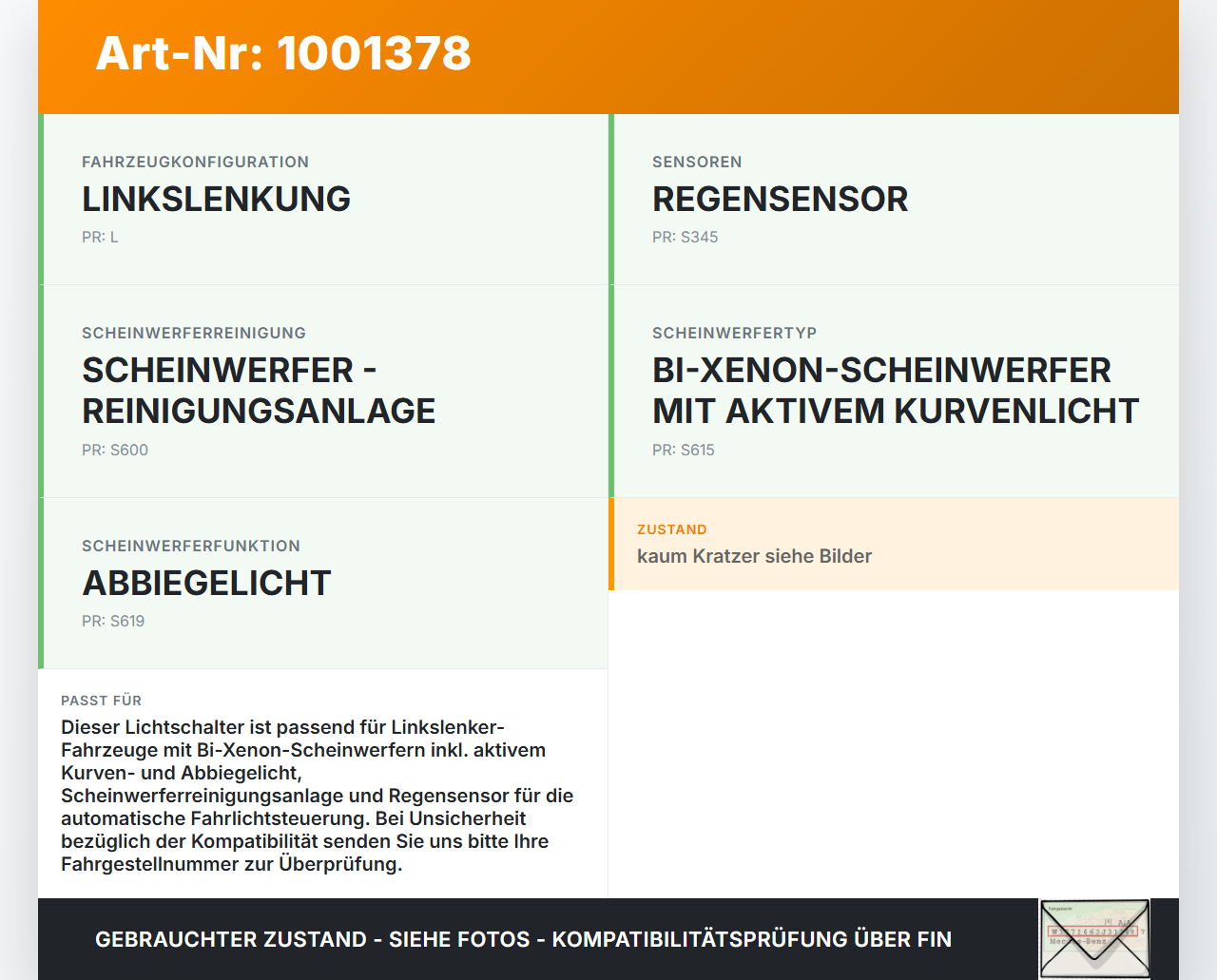 Mercedes GL 500 X164 06-11 Lichtschalter Schalter Mercedes GL 500 X164 06-11 01.09.2006 A1645450304 04016430 gebraucht Vorschau 3