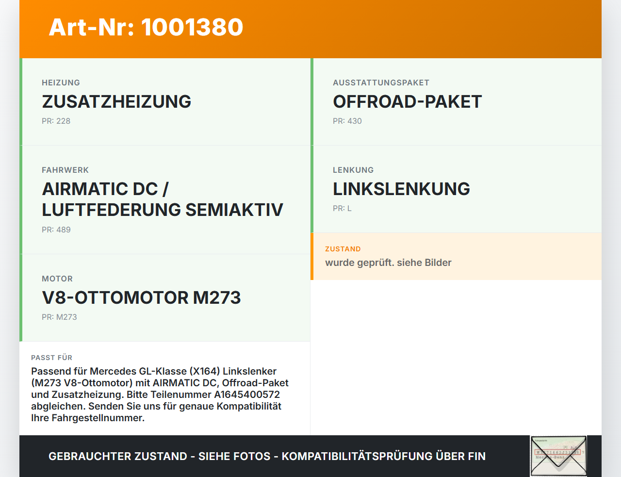 Mercedes GL 500 X164 06-11 5,5 285KW Sicherungskasten Zentralelektrik Mercedes GL 500 X164 06-11 01.09.2006... Vorschau 3