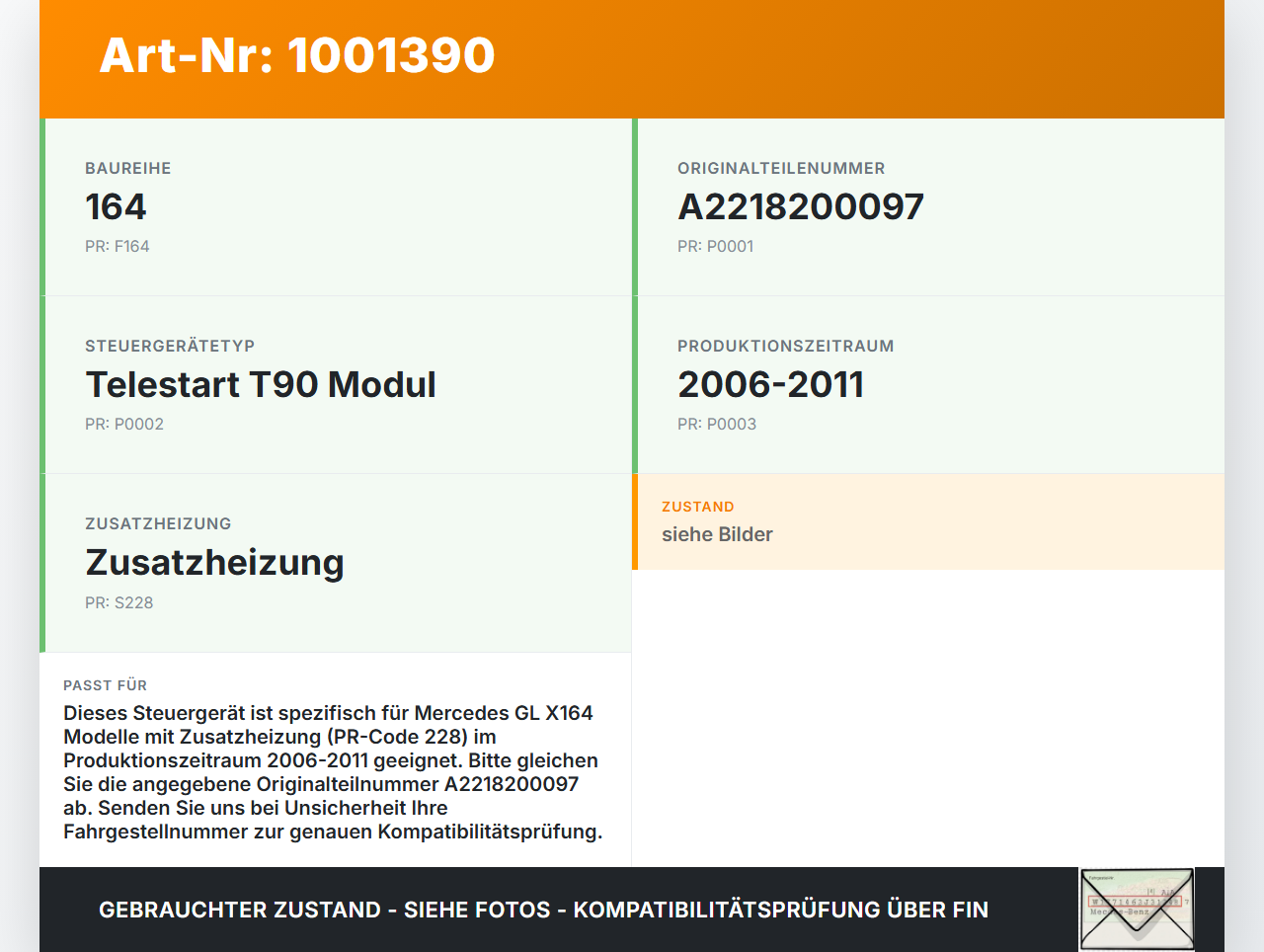 Mercedes GL 500 X164 06-11 Steuergerät ECU Modul SG Telestart T90 Mercedes GL 500 X164 06-11 01.09.2006 A2218200097... Vorschau 3