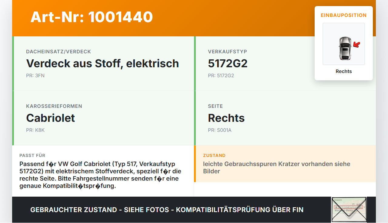 VW Golf CC 517 11-16 Cabrio Zylinder Hydraulikzylinder Hydraulik für Verdeck Rechts VW Golf CC 517 11-16 24.04.2014... Vorschau 3