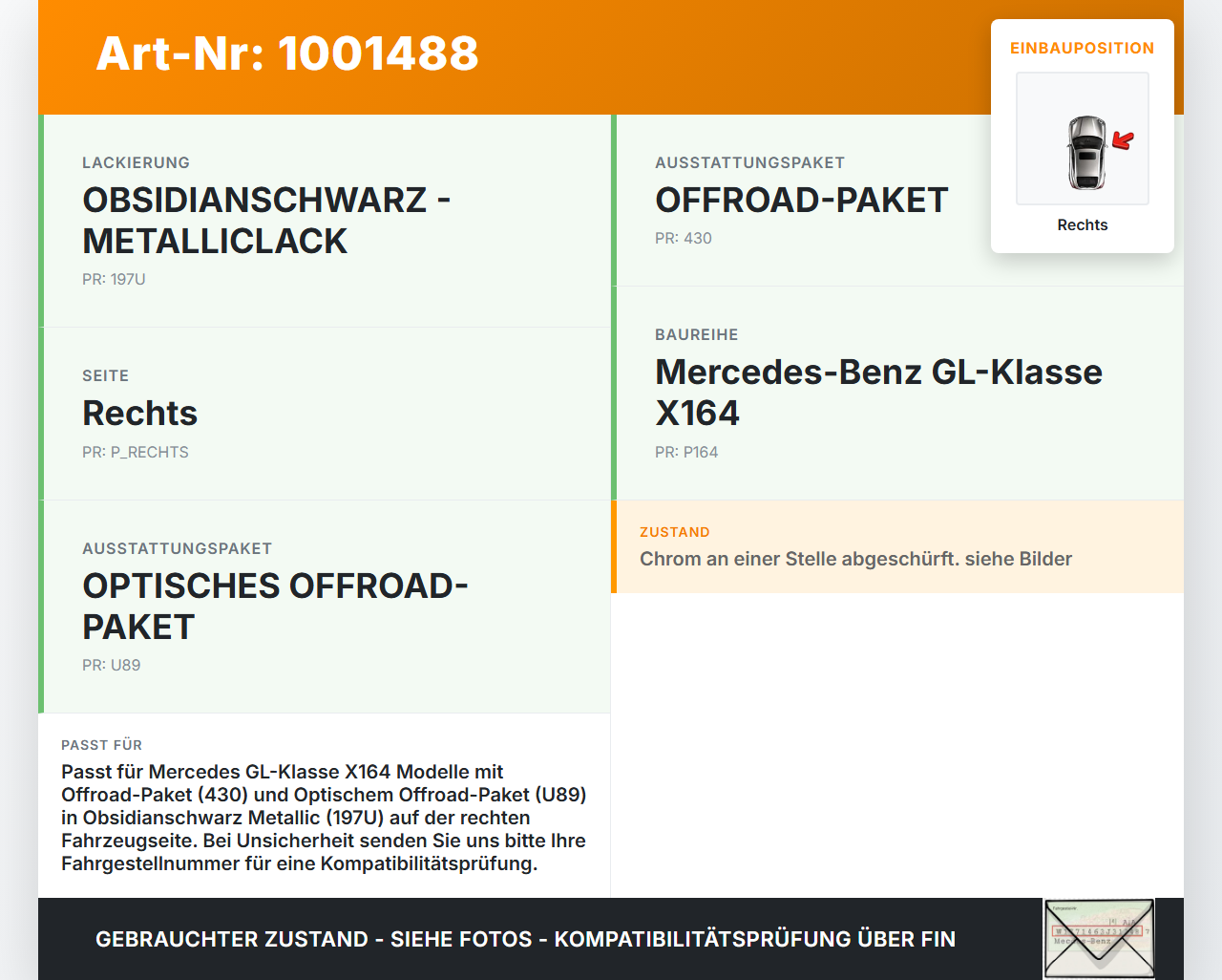 Mercedes GL 500 X164 06-11 Blende für Nebelscheinwerfer Stoßstange Rechts Mercedes GL 500 X164 06-11 01.09.2006... Vorschau 3