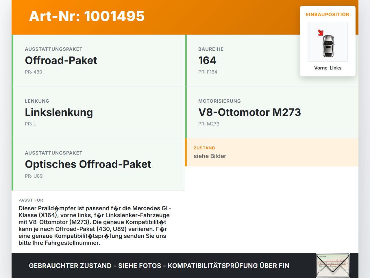 Mercedes GL 500 X164 06-11 Pralldämpfer für Träger Stoßstange Vorne Links Mercedes GL 500 X164 06-11 01.09.2006... Vorschau 3