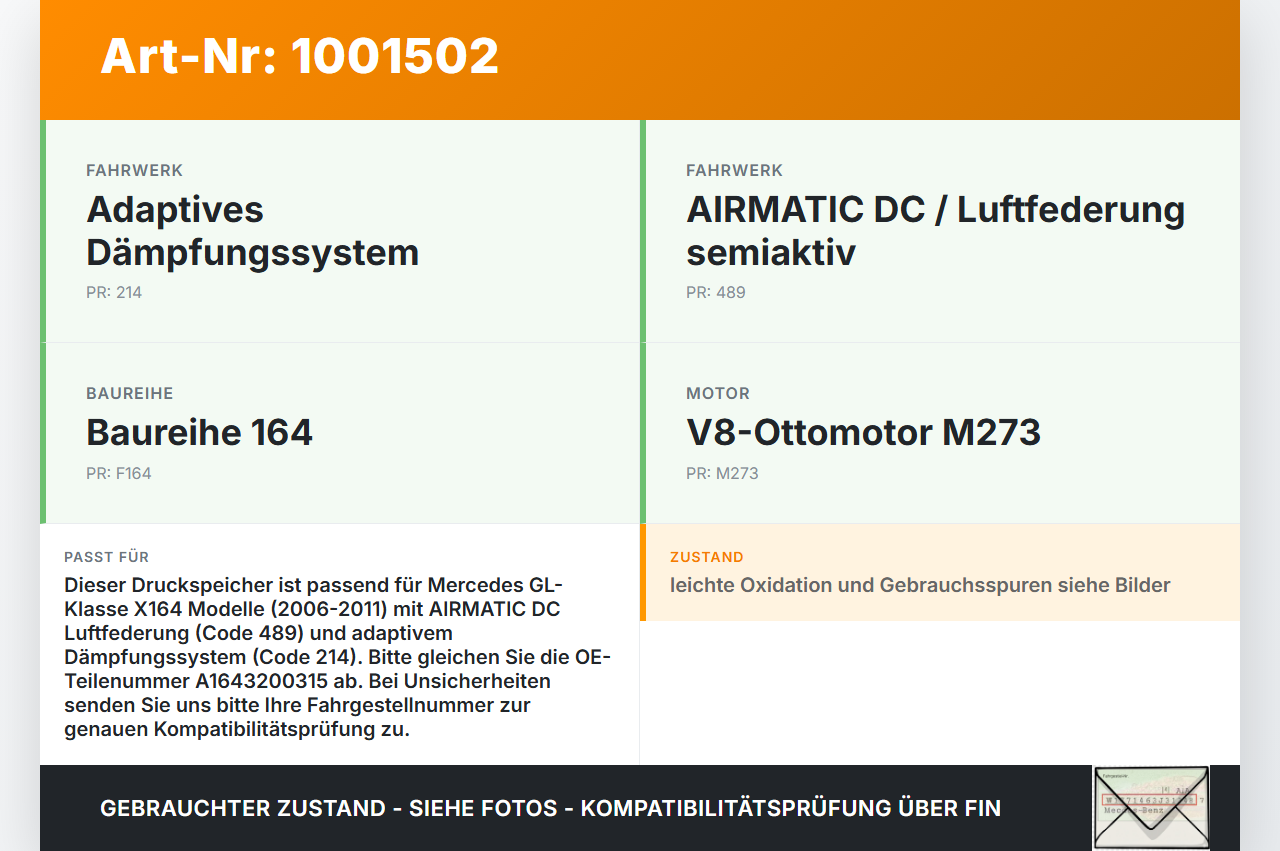 Mercedes GL 500 X164 06-11 Druckspeicher Mercedes GL 500 X164 06-11 01.09.2006 A1643200315 P01408 gebraucht Vorschau 3