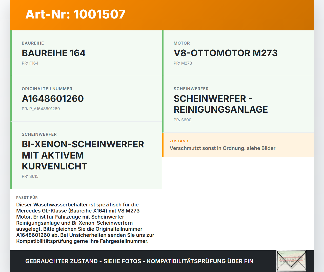 Mercedes GL 500 X164 06-11 5,5 285KW Xenon Waschwasserbehälter Wasserbehälter Wischwasserbehälter Mercedes GL 500... Vorschau 3