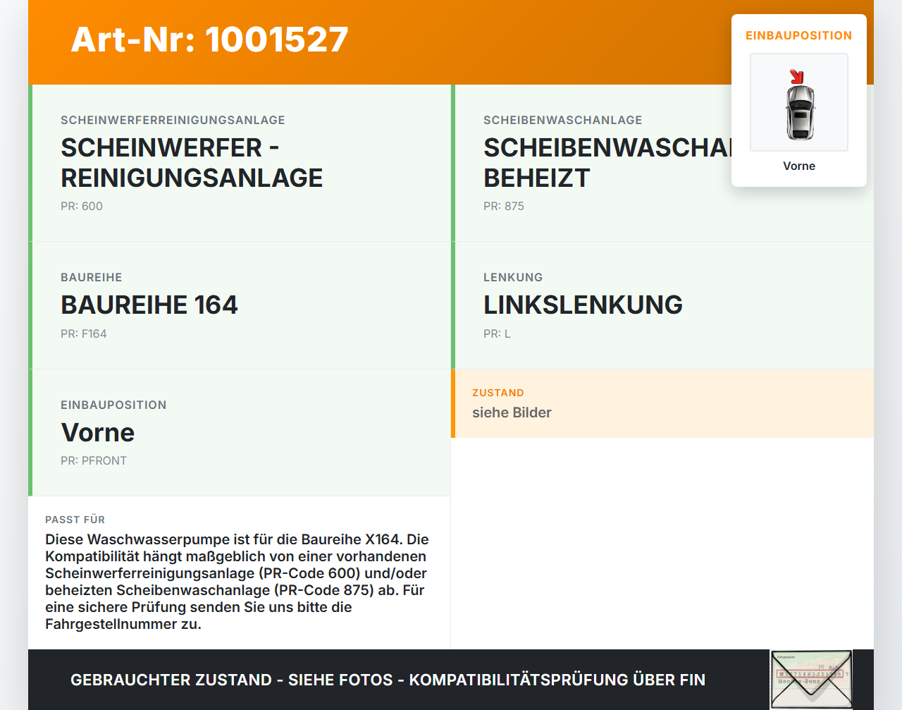 Mercedes GL 500 X164 06-11 Waschwasserpumpe Wischwasserpumpe Waschpumpe Vorne Mercedes GL 500 X164 06-11 01.09.2006... Vorschau 3