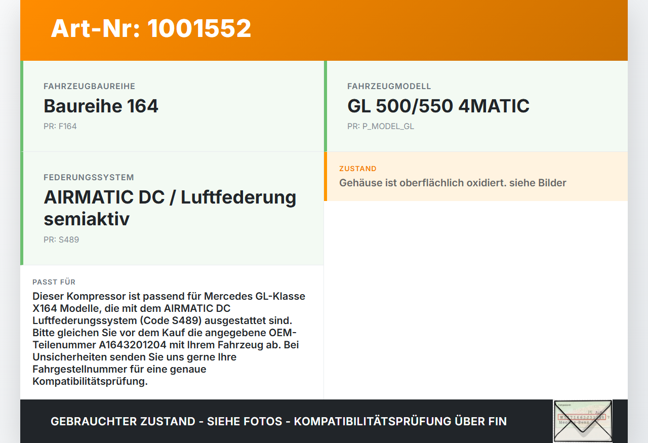 Mercedes GL 500 X164 06-11 Kompressor f. Luftfahrwerk Luftfederung Mercedes GL 500 X164 06-11 01.09.2006... Vorschau 3