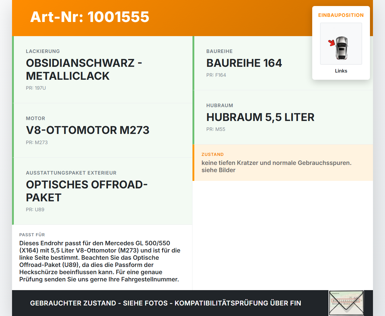 Mercedes GL 500 X164 06-11 5,5 285KW Endrohr Endkappe für Auspuff Endtopf Links Mercedes GL 500 X164 06-11... Vorschau 3