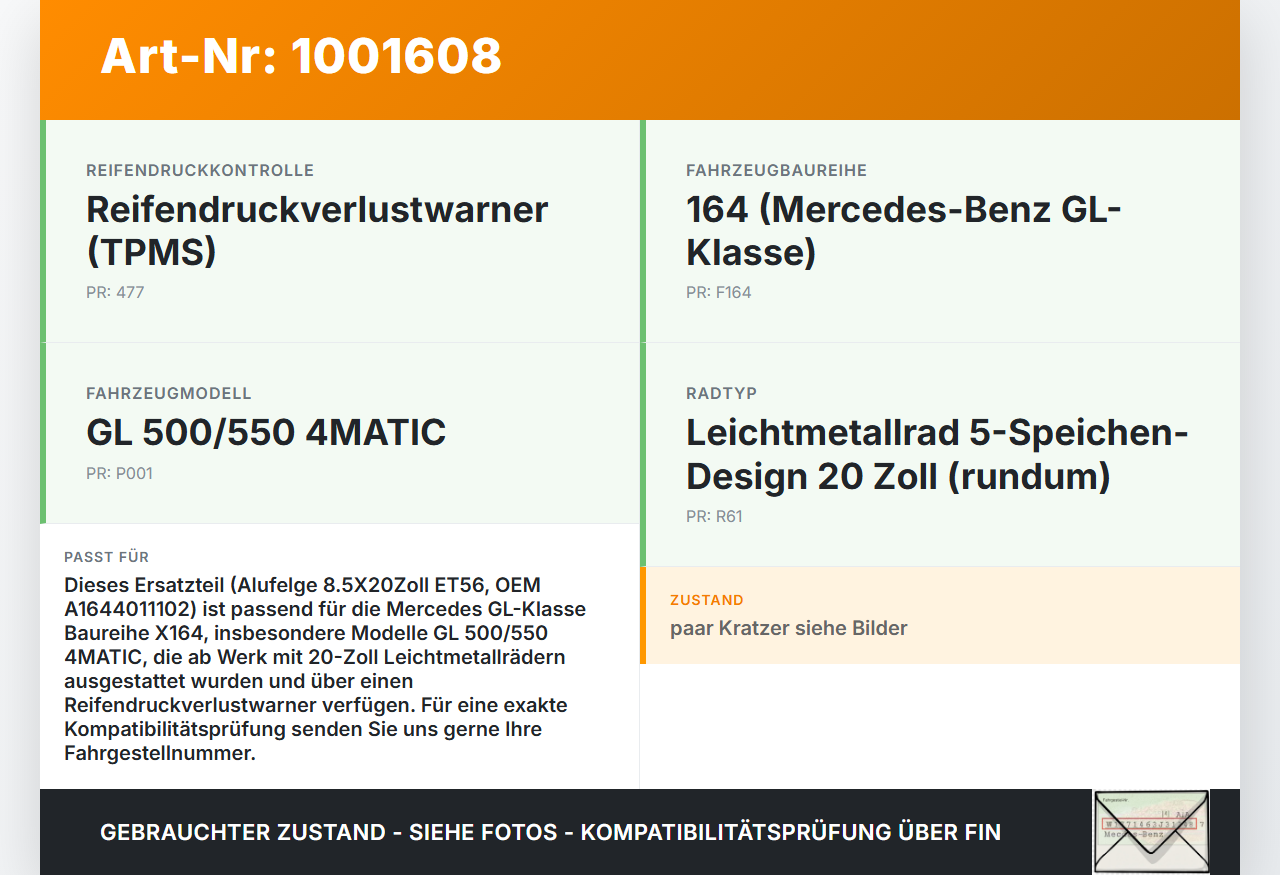 Mercedes GL 500 X164 06-11 1x Felge Alufelge 5X112/ 8.5X20Zoll ET56 Mercedes GL 500 X164 06-11 01.09.2006... Vorschau 3