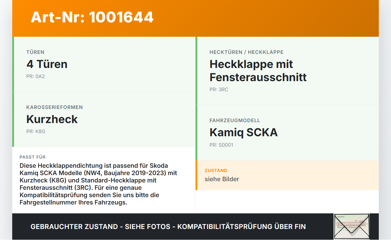 Skoda Kamiq NW4 19-23 Dichtung für Heckklappe Kofferraum Heckklappendichtung Skoda Kamiq NW4 19-23 27.02.2024... Vorschau 3